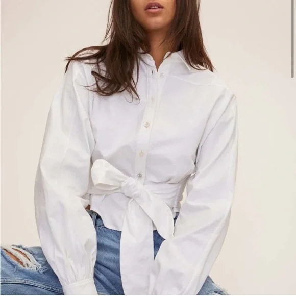 NWT Marissa Webb Emmerson Oxford Shirt Crisp White Cotton Tie Waist Size S - Picture 3 of 5